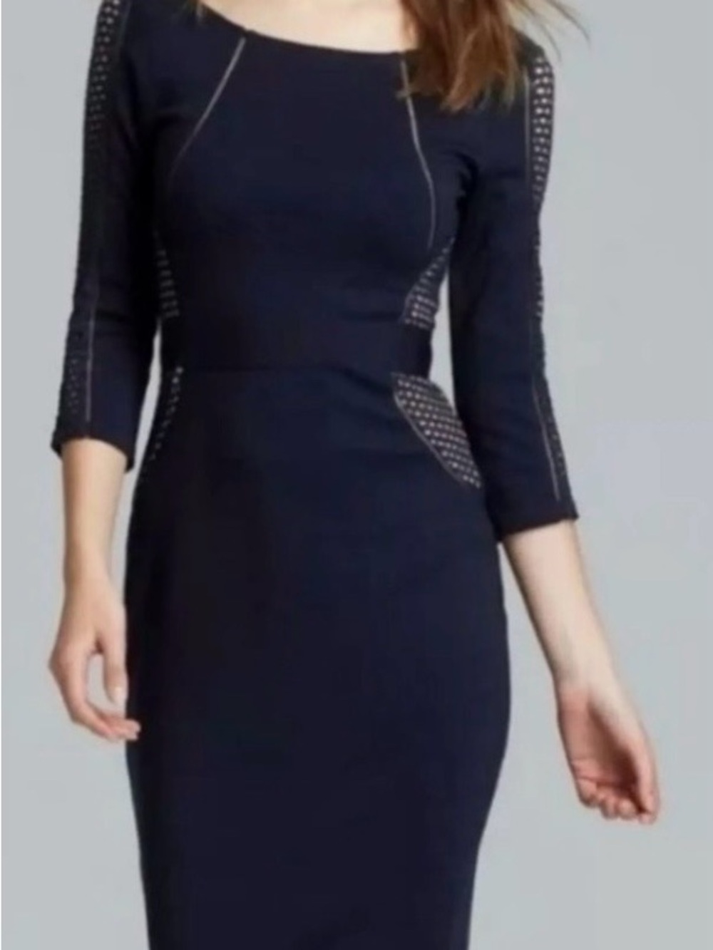 Bailey 44 Navy Long Sleeve Sheath Dress with Cutout Detailing